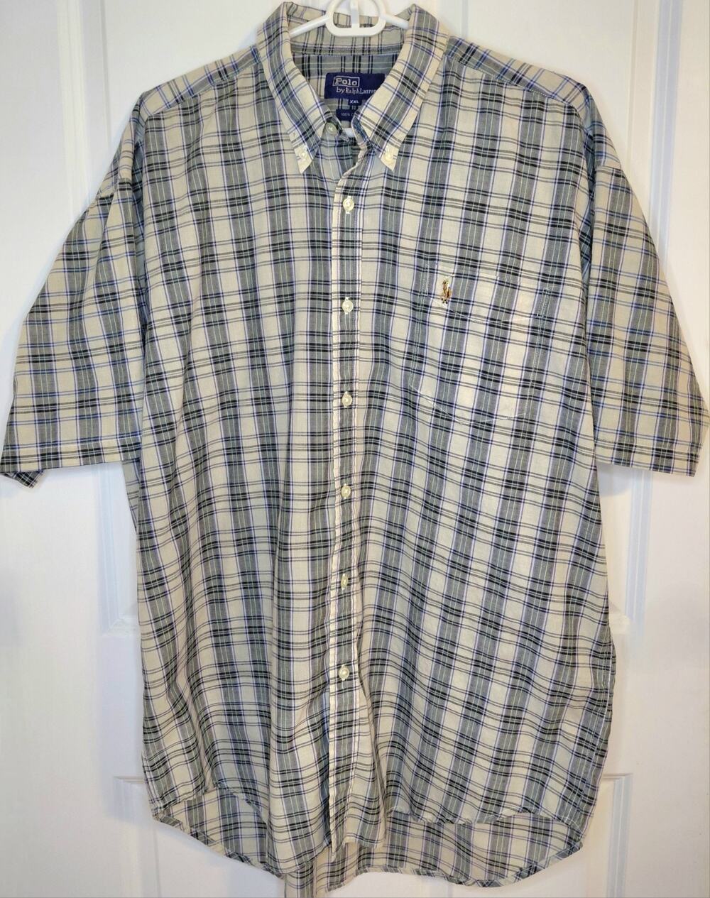 VTG Polo Ralph Lauren Blake Shirt Men XXL Plaid Short Sleeve Cotton Button Down